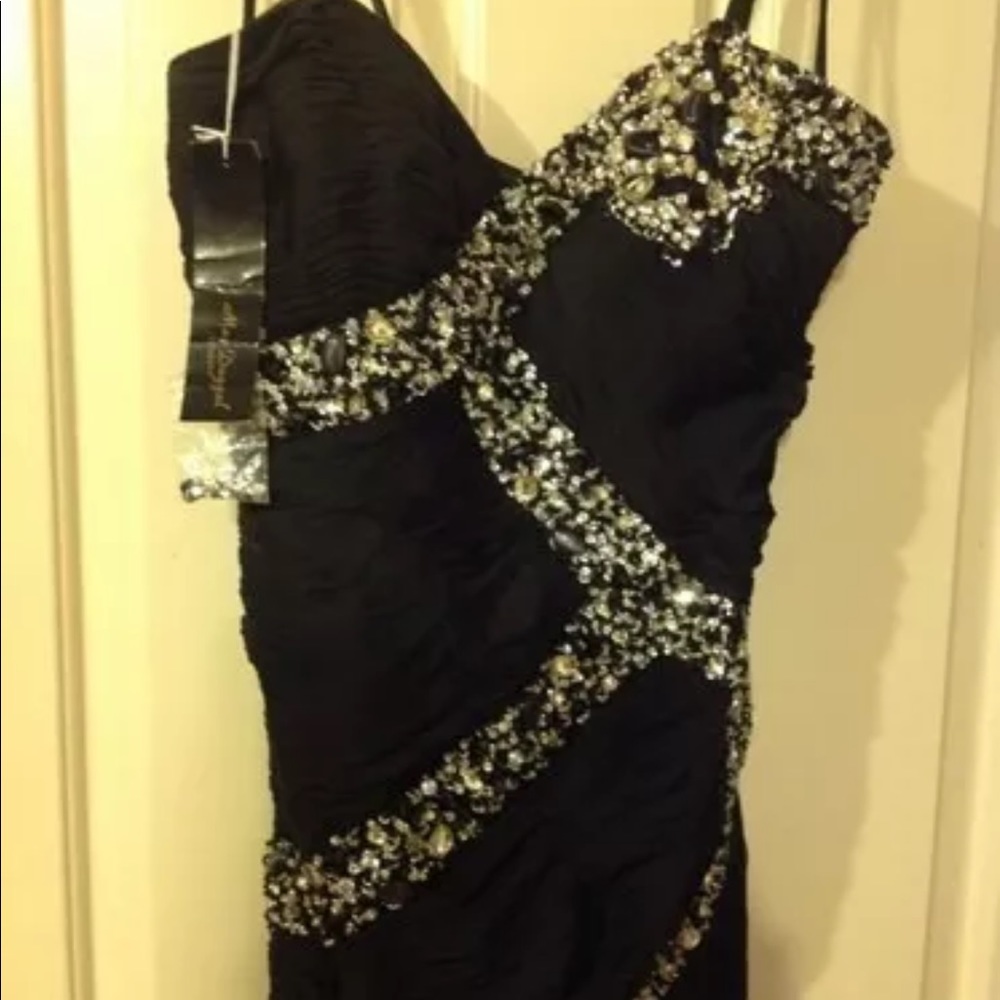 MAC DUGGAL COUTURE GOWN FORMAL BLACK SILVER - Picture 2 of 7